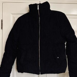 Ambiance Apparel Womens Puffy Zip Up Black Jacket Size Large NWT